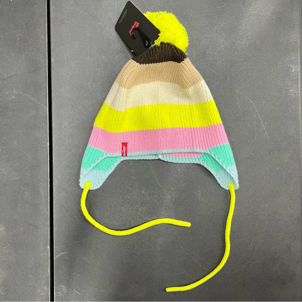 Levi's Multicolor Striped Kids Beanie with Pom Pom